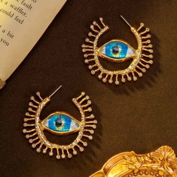 🆕️ Schiaparelli Genuine Gold and Blue Eye Motif Earrings - Picture 8 of 15